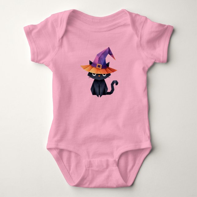 Katze mit Hexenhut Baby Strampler (Vorderseite)
