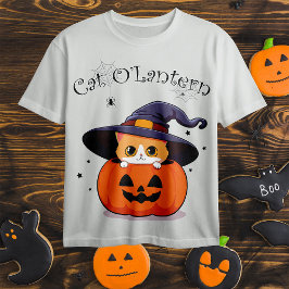 Katze mit Hexenhut zu Halloween Jack-O-Lantern T-Shirt