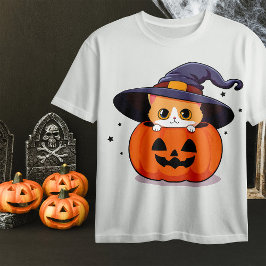 Katze mit Hexenhut zu Halloween Jack-O-Lantern T-Shirt