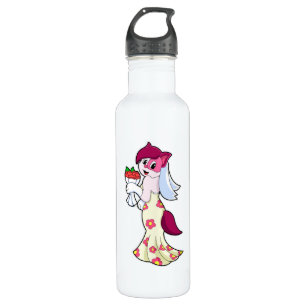 Katze mit Hochzeitskleid und Blumenstrauß Edelstahlflasche