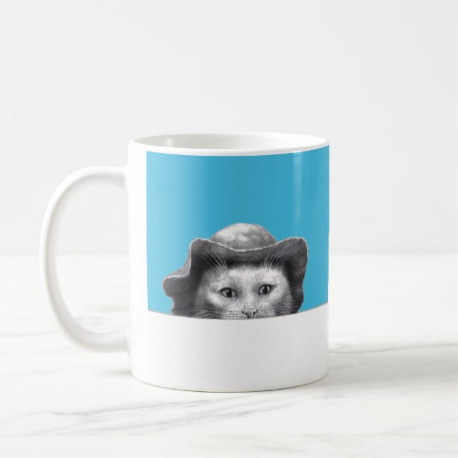 Katze mit Hut (Old-School Blue) Kaffeetasse (Links)