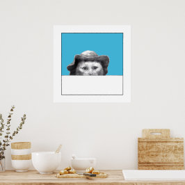 Katze mit Hut (Old-School Blue) Poster