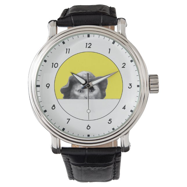 Katze mit Hut (Retro-Gelb) M1 Armbanduhr (Vorderseite)