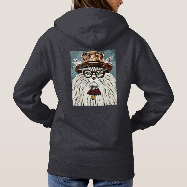Katze mit Hut und Brille Hoodie (Rückseite)