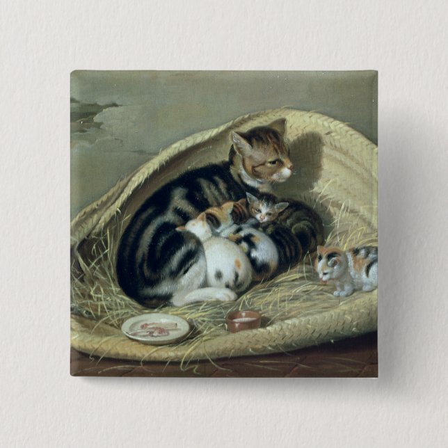 Katze mit ihren Kätzchen in einem Korb, 1797 Button (Vorderseite)