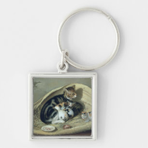 Katze mit ihren Kätzchen in einem Korb, 1797 Schlüsselanhänger