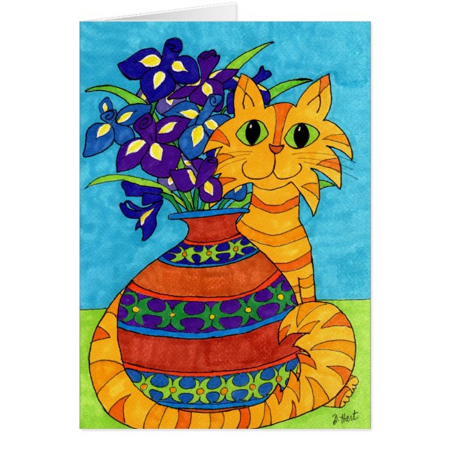 Katze mit Iren in Talavera Vase (Vorne)