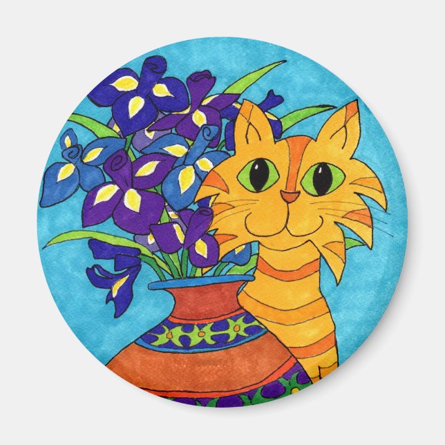 Katze mit Iren in Talavera Vase Magnet (Vorne)