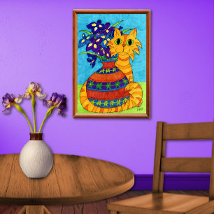 Katze mit Iren in Talavera Vase Poster