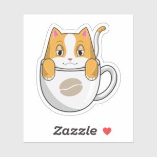 Katze mit Kaffee-Cup Aufkleber