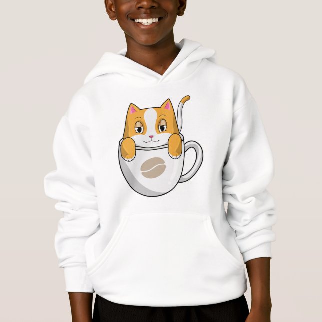 Katze mit Kaffee-Cup Hoodie (Vorderseite)