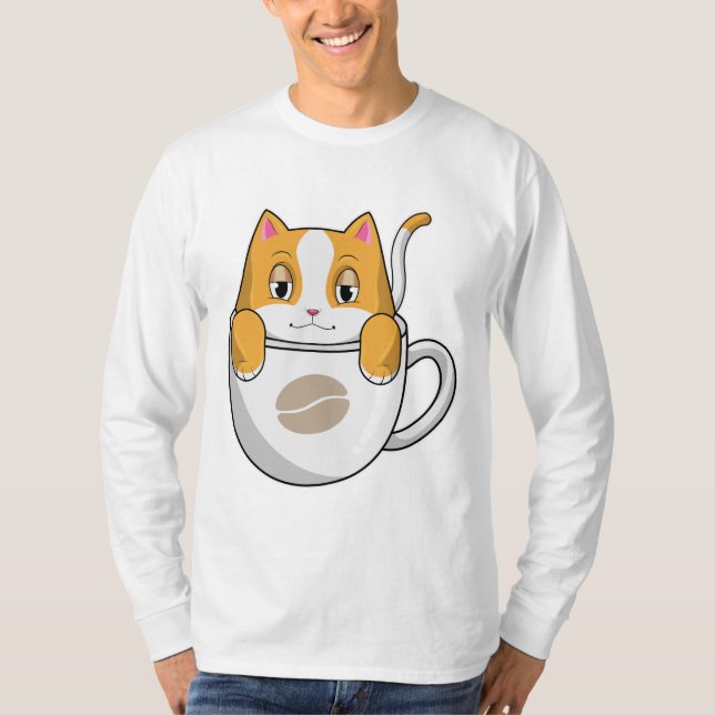 Katze mit Kaffee-Cup T-Shirt (Vorderseite)