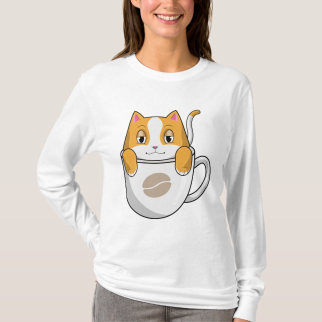 Katze mit Kaffee-Cup T-Shirt (Vorderseite)