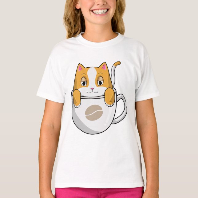 Katze mit Kaffee-Cup T-Shirt (Vorderseite)