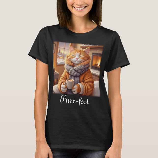 Katze mit Kaffee Purr-fect T-Shirt (Vorderseite)