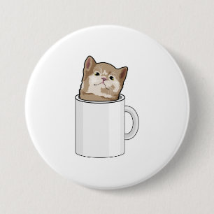 Katze mit Kaffee-Tasse Button