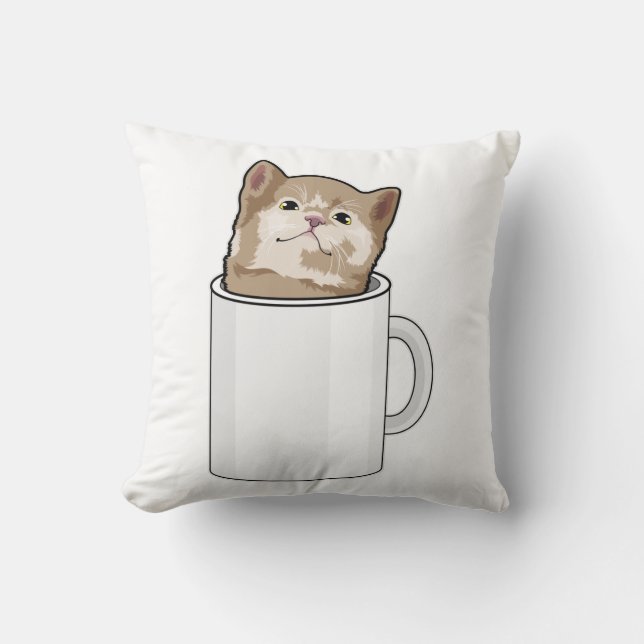 Katze mit Kaffee-Tasse Kissen (Vorderseite)
