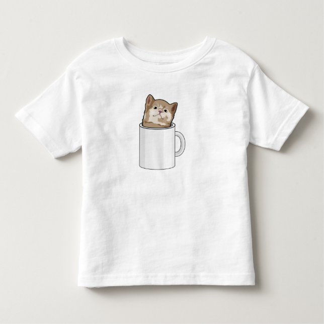 Katze mit Kaffee-Tasse Kleinkind T-shirt (Vorderseite)