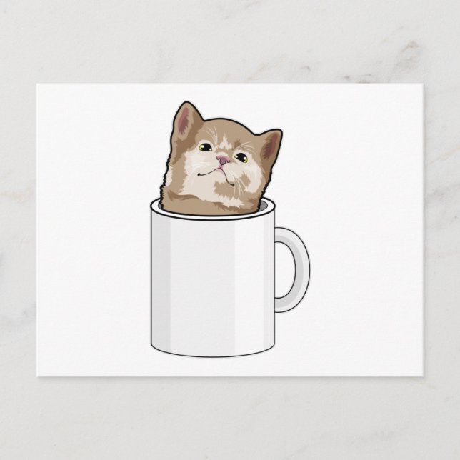 Katze mit Kaffee-Tasse Postkarte (Vorderseite)