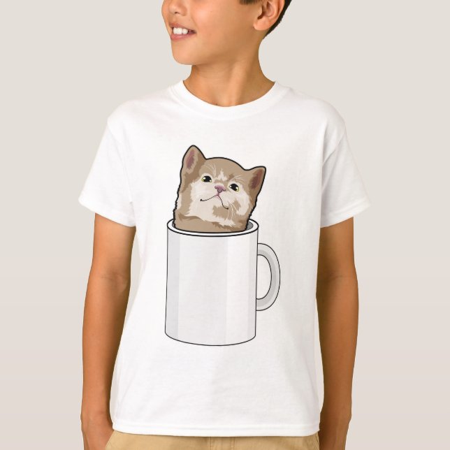 Katze mit Kaffee-Tasse T-Shirt (Vorderseite)