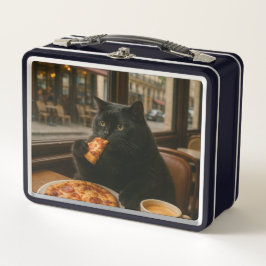 Katze mit Kaffeetasse im Café Metall Brotdose