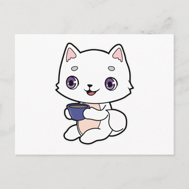 Katze mit Kaffeetasse Postkarte (Vorderseite)