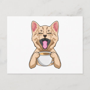 Katze mit Kaffeetasse Postkarte