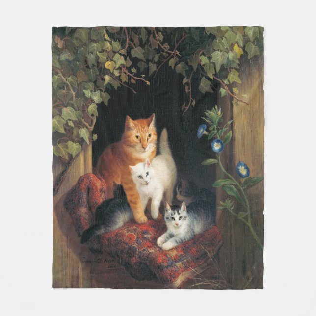 Katze mit Kätzchen (Tierart) Fleecedecke (Vorderseite)