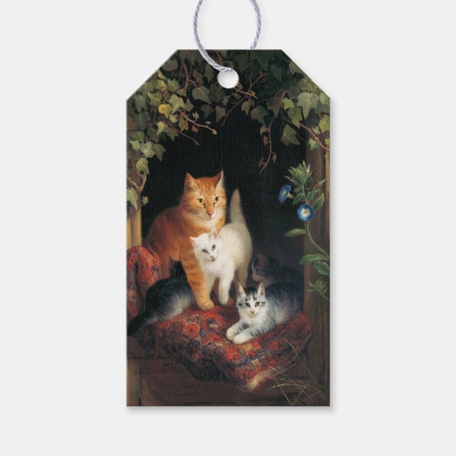 Katze mit Kätzchen (Tierart) Geschenkanhänger (Vorderseite)
