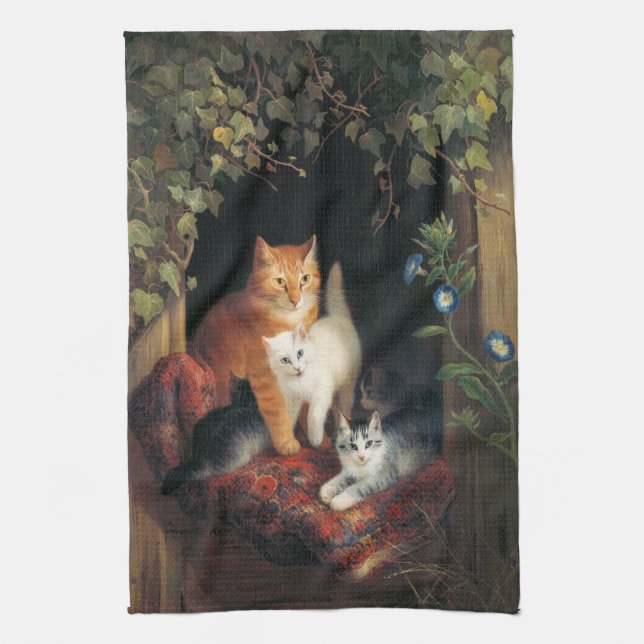 Katze mit Kätzchen (Tierart) Geschirrtuch (Vertikal)