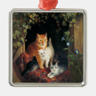 Katze mit Kätzchen (Tierart) Ornament Aus Metall