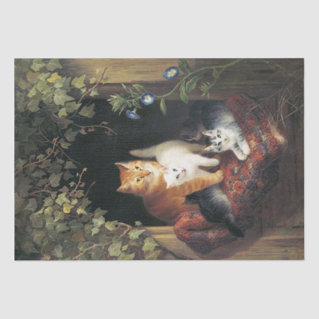 Katze mit Kittens (1844) von Henriëtte Ronner Seidenpapier (Vorderseite)