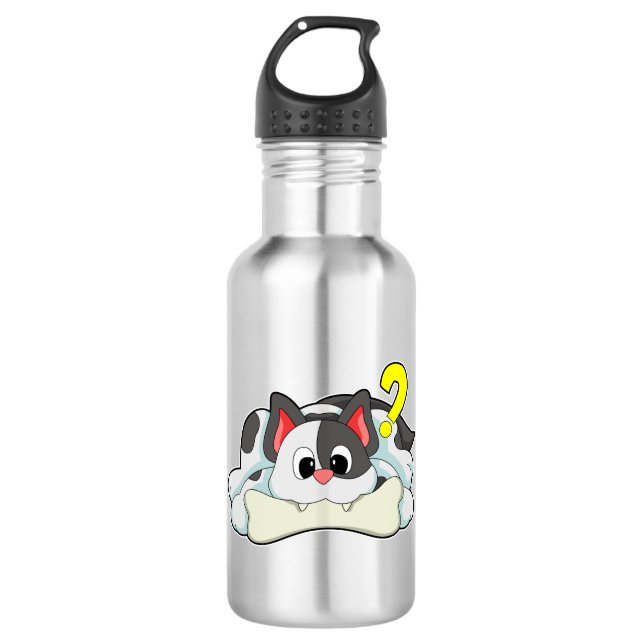 Katze mit Knochen Edelstahlflasche (Vorderseite)