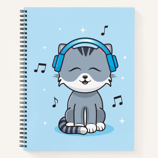 Katze mit Kopfhörer Bullet (8.5x11) Notebook Notizbuch (Vorderseite)