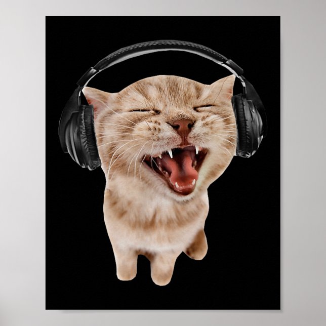 Katze mit Kopfhörer Meme Poster (Vorne)