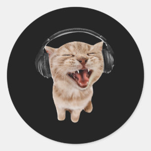 Katze mit Kopfhörer Meme Runder Aufkleber