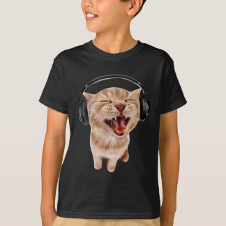 Katze mit Kopfhörern Meme mit Kindern T-Shirt