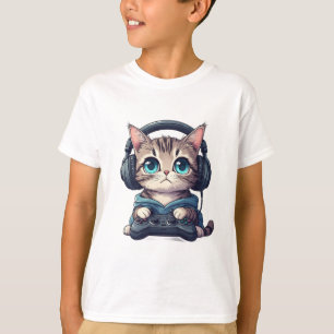 Katze mit Kopfhörern und Controller T-Shirt