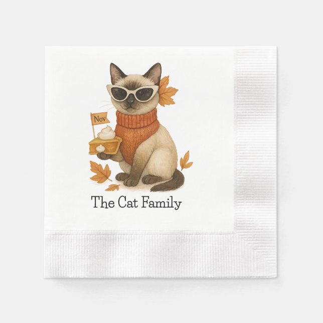 Katze mit Kürbiskuchen für Erntedank Party Serviette (Vorderseite)