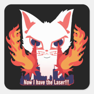 Katze mit Laseraugen, die die Stadt niederbrennen Quadratischer Aufkleber