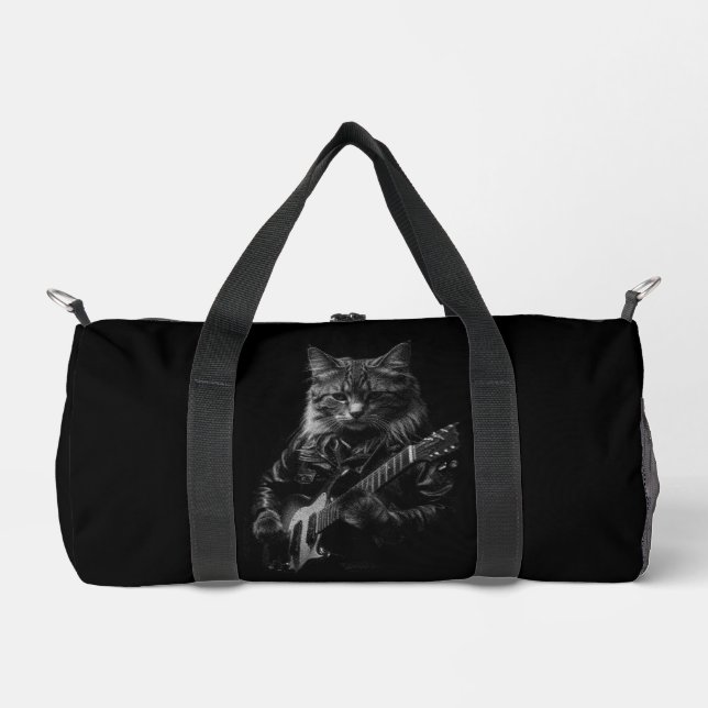 Katze mit Lederjacken spielen elektrische Gitarre Duffle Bag (Vorderseite)