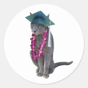 Katze mit Lei-Abschluss-Aufkleber Runder Aufkleber