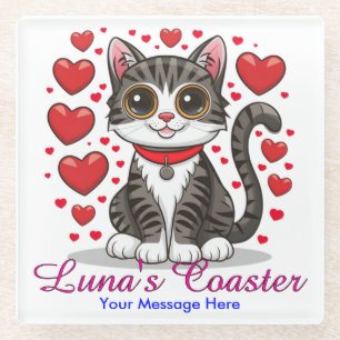 Katze mit Liebessymbolen Clipart-85245 Glasuntersetzer