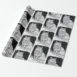 Katze mit Mandala unterm Sternenhimmel Geschenkpapier