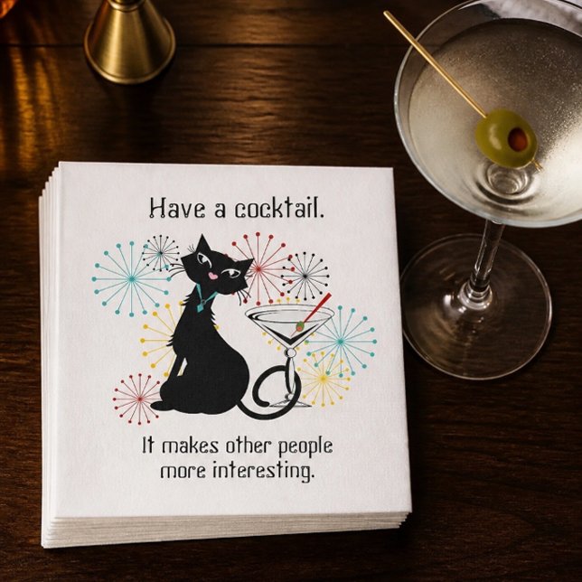 Katze mit Martini-Glaspapier Napkin Serviette (Von Creator hochgeladen)