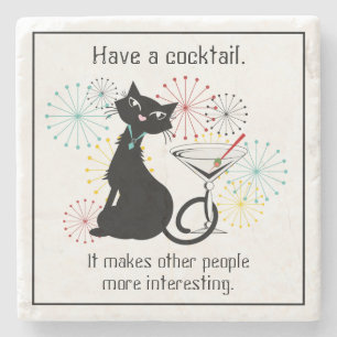 Katze mit Martini-Untersetzer aus Glasstein Steinuntersetzer