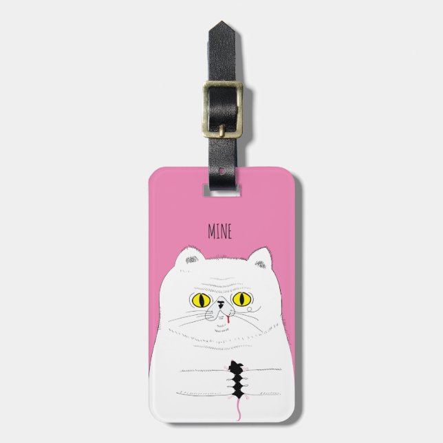 Katze mit Mäusedem lustigen Zeichnen Gepäckanhänger (Vorderseite vertikal)