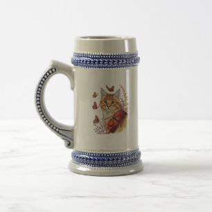 Katze mit Monarchschmetterlingen Bierglas
