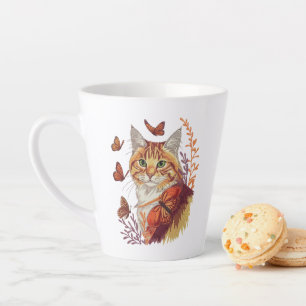 Katze mit Monarchschmetterlingen Milchtasse