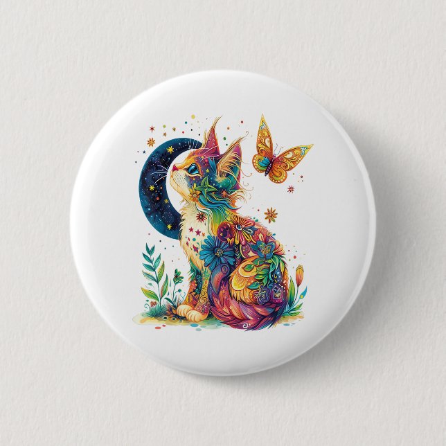 Katze mit Niedlichem Kitty-Animal-Gesicht für Haus Button (Vorderseite)